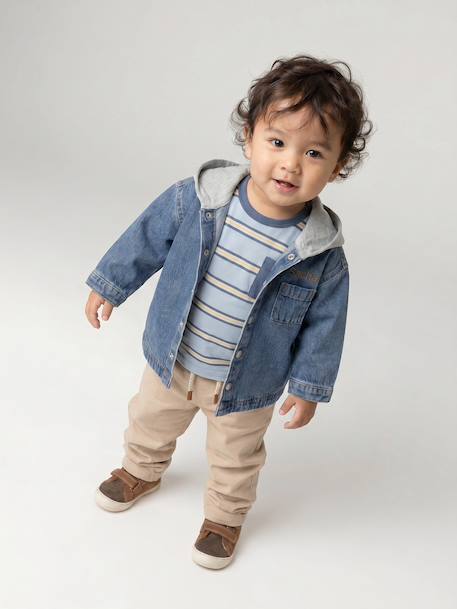 Hooded Denim Shirt for Babies stone 