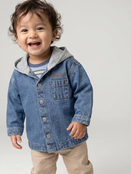 Hooded Denim Shirt for Babies stone 