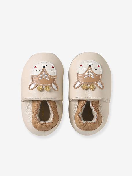 Soft leather baby slippers beige 