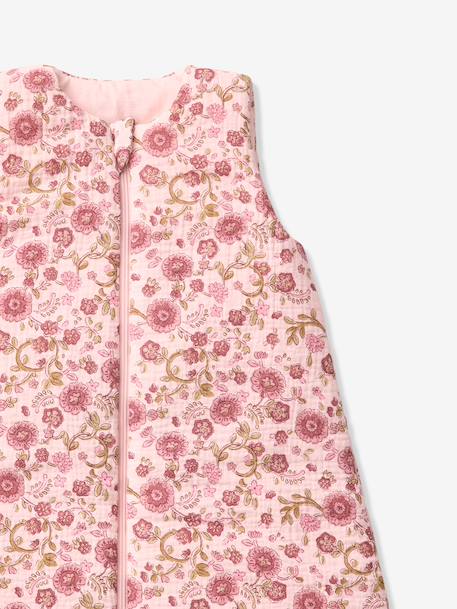 Sleeveless cotton gauze baby sleep bag printed pink 