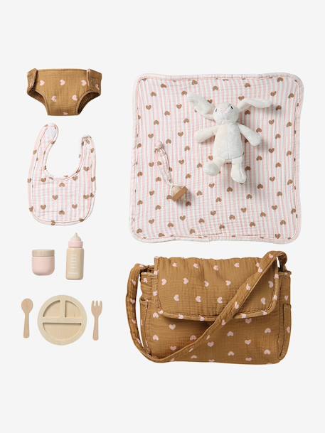 Changing Bag & Accessories in FSC® 100% Wood, PETITES FLEURS caramel 