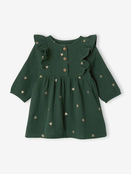 Muslin dress for baby girls green 