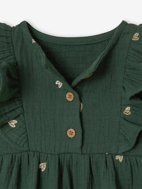 Muslin dress for baby girls green 