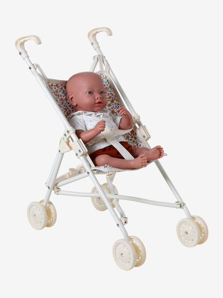 Doll pushchair green+rose+yellow 