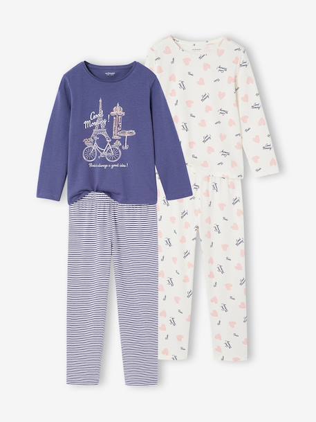 Pack of 2 long pyjamas for girls slate blue 