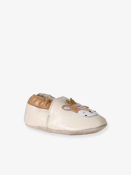 Soft leather baby slippers beige 