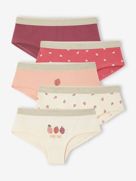 Pack of 5 shorties for girls old rose 