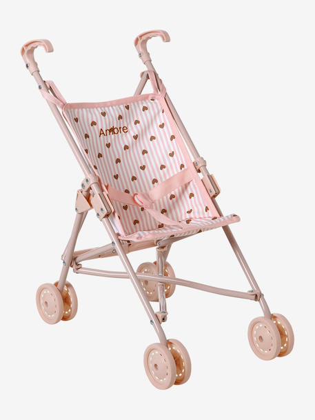 Doll pushchair green+rose 