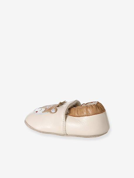 Soft leather baby slippers beige 