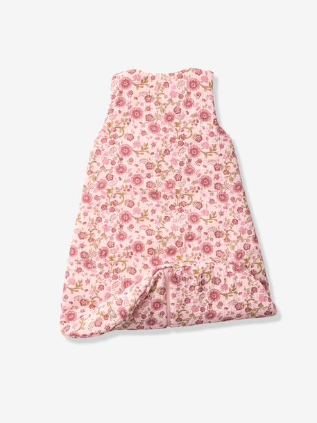 Sleeveless cotton gauze baby sleep bag printed pink 