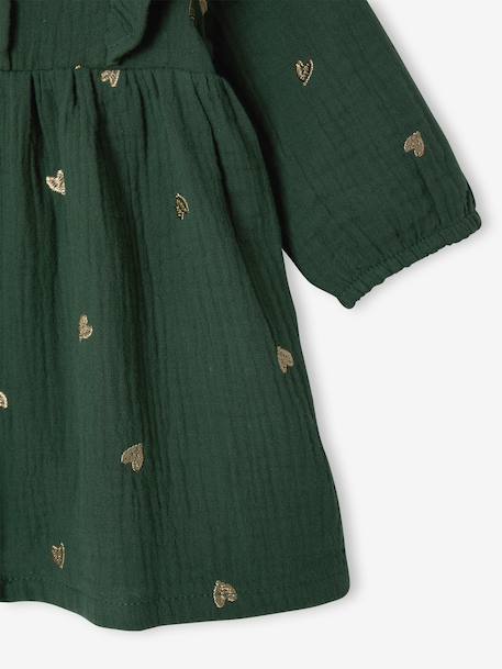 Muslin dress for baby girls green 
