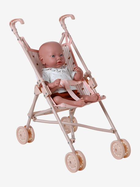 Doll pushchair green+rose 