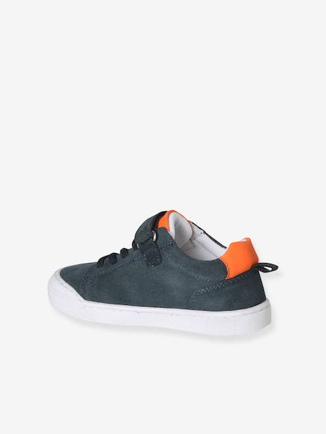 Leather trainers with elasticated laces for boys navy blue 
