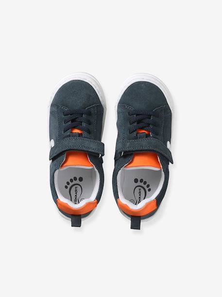Leather trainers with elasticated laces for boys navy blue 