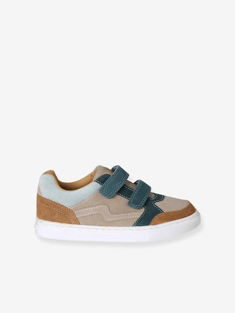 Leather trainers with touch-fastening straps for boys set brown 