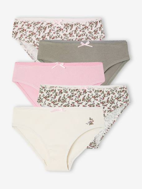 Pack of 5 briefs for girls beige 