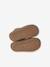 Soft leather baby slippers with zip brown+sage green 