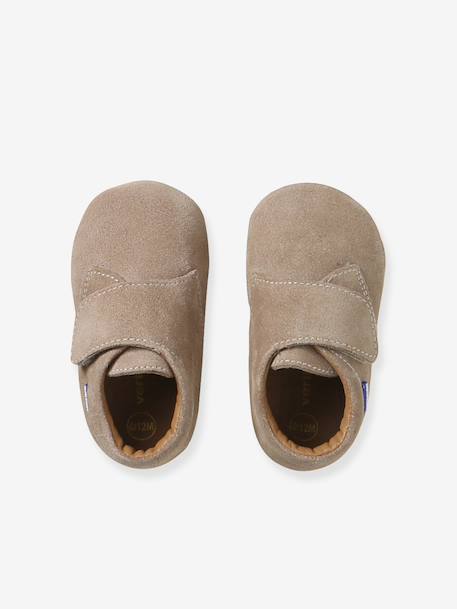Leather touch-fastening slippers for baby beige+brown 