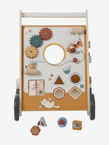 Wooden Walker with Brakes - Wood FSC® Certified caramel+rose+WHITE MEDIUM SOLID WITH DESIGN+wood 