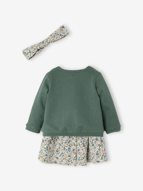 3-Piece Outfit: Dress + Cardigan + Headband for Baby Girls coral+green+grey blue+old rose 