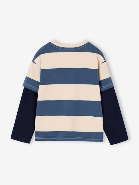 Striped T-Shirt with a Double-Sleeve Effect medium blue+striped green+striped red 