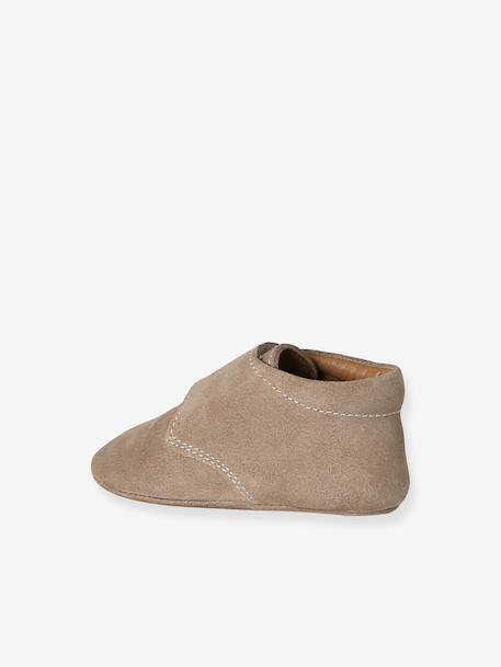 Leather touch-fastening slippers for baby beige+brown 