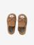Soft leather baby slippers with zip brown+sage green 