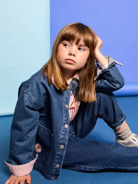 Denim jacket with corduroy collar for girls medium blue 