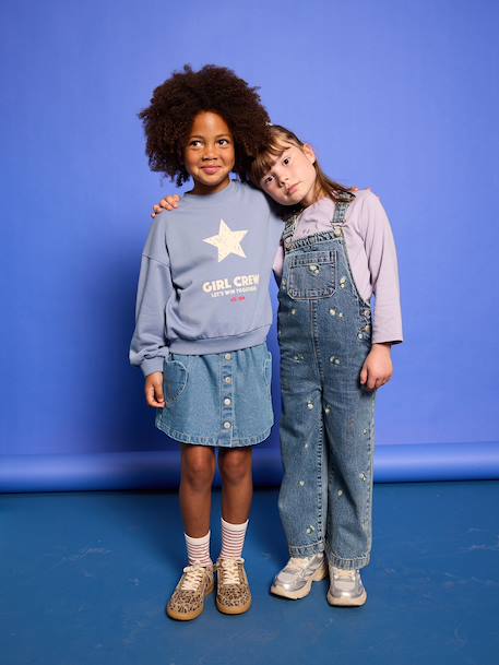 Denim Skirt with Heart Pocket for Girls bleached denim+brut denim 