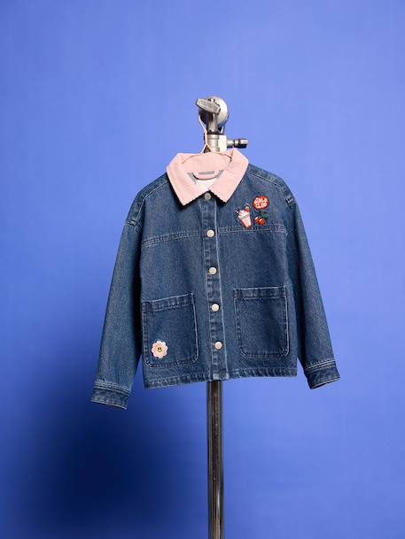 Denim jacket with corduroy collar for girls medium blue 