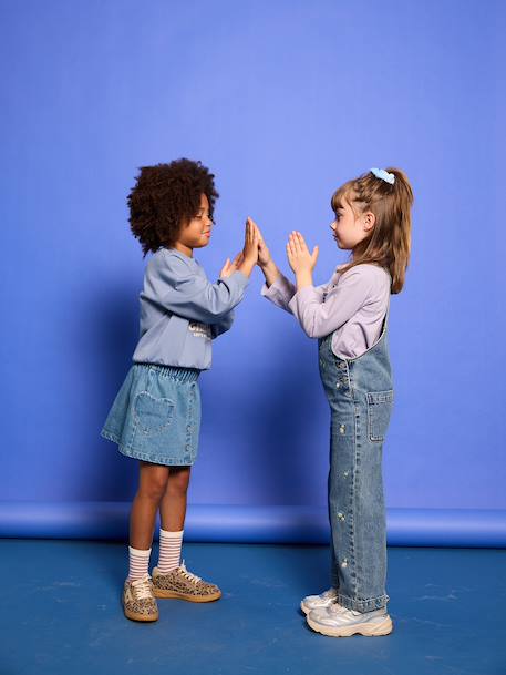 Denim Skirt with Heart Pocket for Girls bleached denim+brut denim 