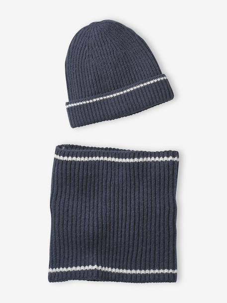 Pack of ribbed knit hat and snood for boys navy blue 