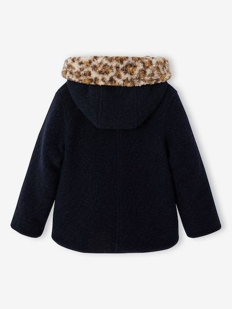 Hooded coat for girls camel+navy blue 