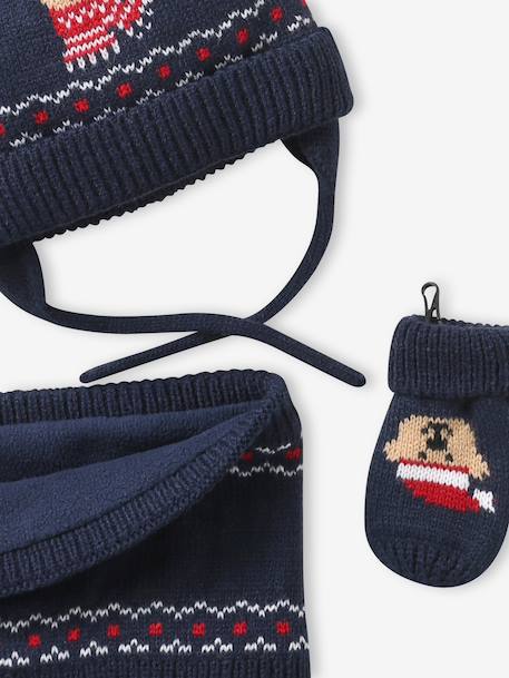 3-piece baby hat, snood and mittens set navy blue 