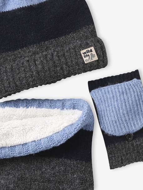 3-piece hat, snood and mittens set for boys navy blue 
