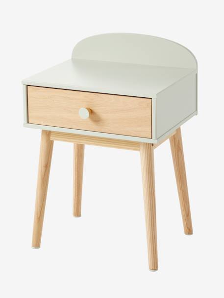 Bedside Table with Pulls, Confetti Theme Light Green+Light Pink+WHITE MEDIUM SOLID WITH DESIGN 