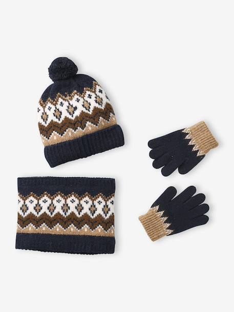 Hat, snood and gloves set for boys mocha 