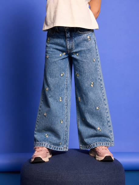 Embroidered Susan wide-leg jeans for girls bleached denim+deep blue+denim blue+medium blue 