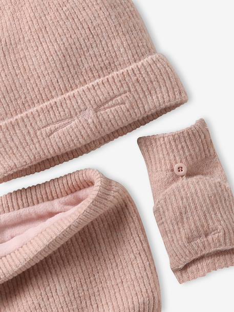 Hat, snood and mitten set for girls sand beige 