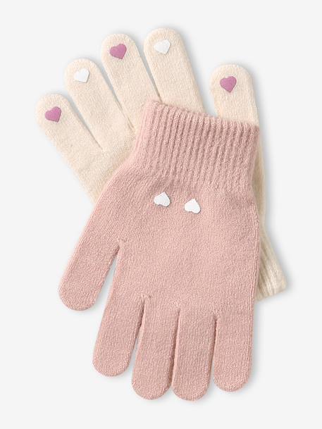 Pack of 2 Pairs of Magic Gloves, for Girls marl beige+navy blue 