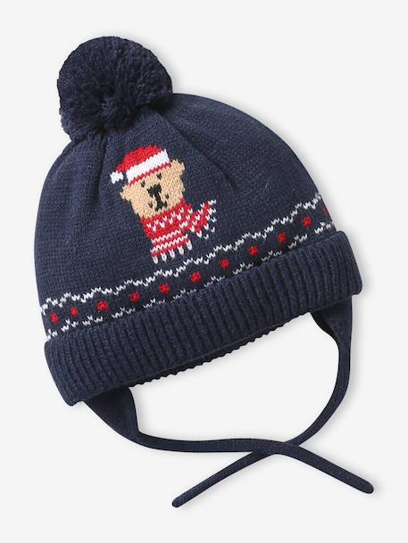 3-piece baby hat, snood and mittens set navy blue 
