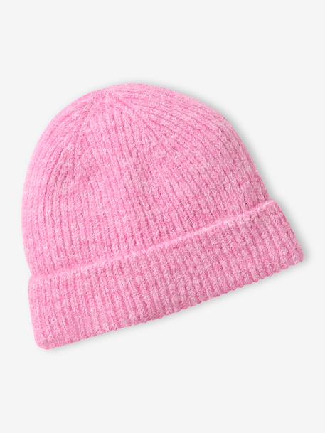 Knitted hat and snood set for girls fuchsia 