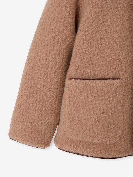 Hooded coat for girls camel+navy blue 