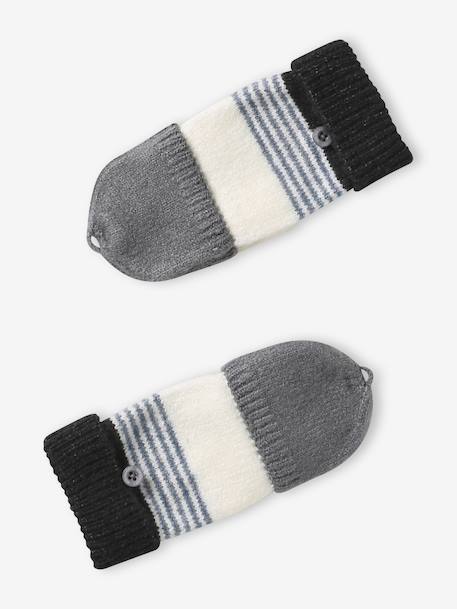 Striped Beanie + Snood + Gloves Set for Boys BLUE DARK TWO COLOR/MULTICOL+grey 