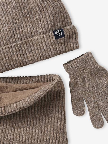 Hat, snood and gloves set for boys taupe 