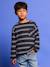 Long-Sleeved T-Shirt with Striped Effect for Boys navy blue+striped white 