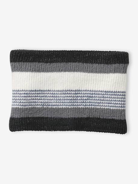 Striped Beanie + Snood + Gloves Set for Boys BLUE DARK TWO COLOR/MULTICOL+grey 