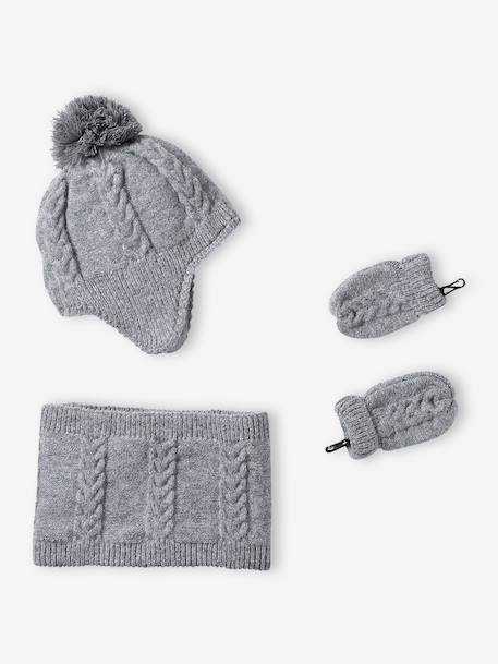 Baby hat, snood and mittens set marl grey 