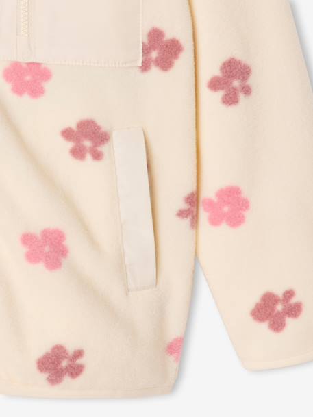 Fleece sweatshirt with zip fastening for girls vanilla 