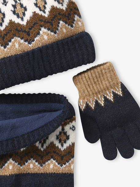 Hat, snood and gloves set for boys mocha 